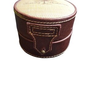 Tommy Bahama Round Brown Leather Trinket Ring Jewelry Box Palm Tree Logo (empty)